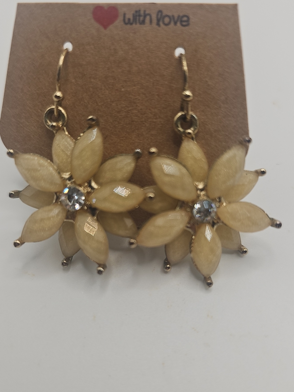 Flower Sunburst Dangle Earrings Womens Size OS Gold Champagne Rhinestone Boho